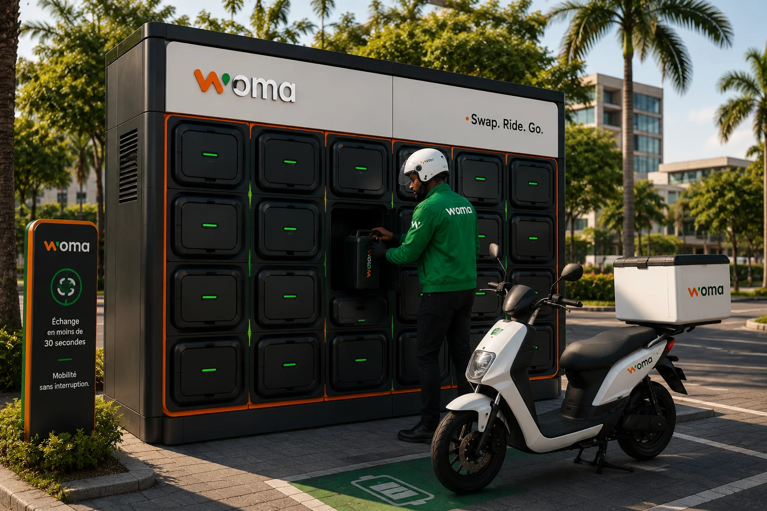 Station d'échange batterie WOMA - Swap en moins de 30 secondes