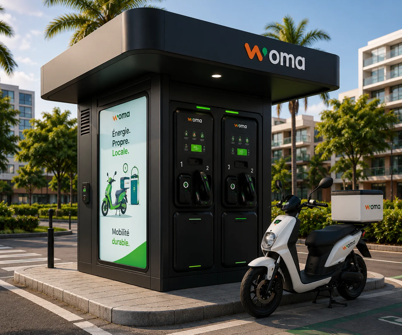 Mini-station de recharge et swap de proximité WOMA