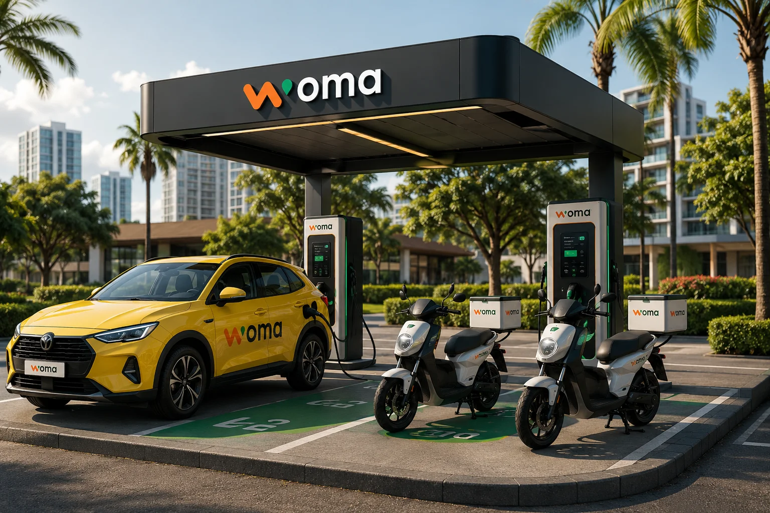 Station WOMA - Recharge rapide mixte pour motos et voitures électriques